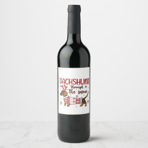 Dachshund im Schnee Weihnachten Hundeliebhaber Weinetikett