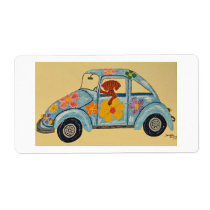 Dachshund in Hippie-Auto