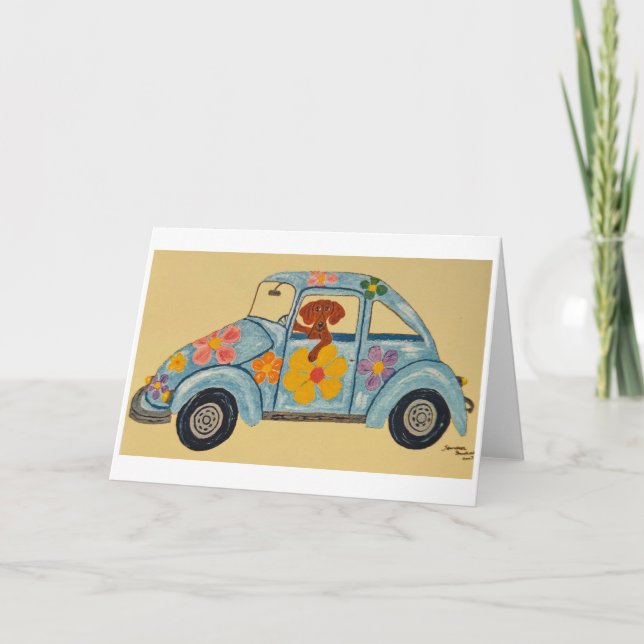 Dachshund in Hippie car Karte (Vorderseite)