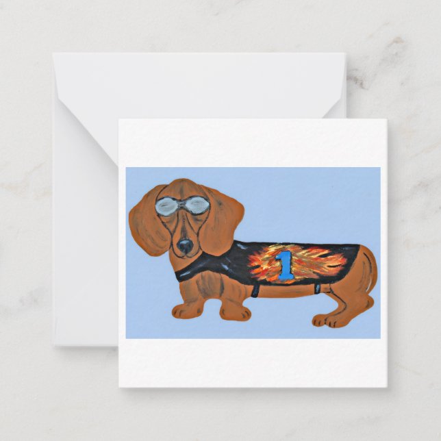 Dachshund in Racing Jacket Flat Note Card Mitteilungskarte (Vorderseite)