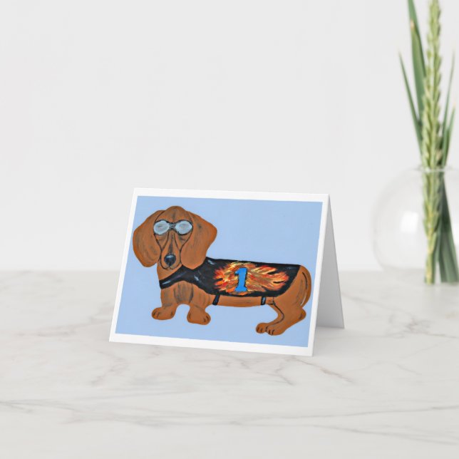 Dachshund in Racing Jacket Folded Note Card (Vorderseite)
