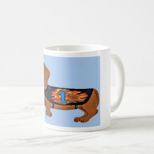 Dachshund in Racing Jacket Mug Kaffeetasse (VorderseiteRechts)