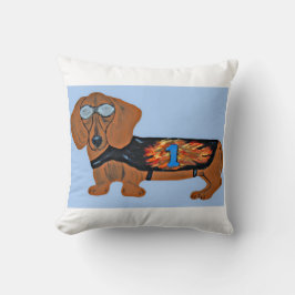 Dachshund in Racing Jacket Throw Pillow Kissen