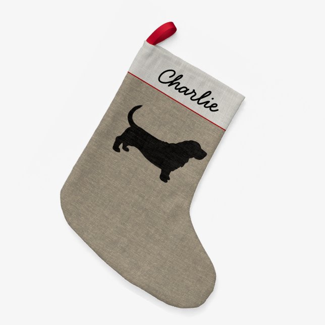 Dachshund-Jagdhund-Silhouette-niedlicher Kleiner Weihnachtsstrumpf (Vorderansicht (hängend))