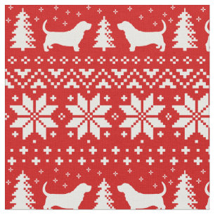 Dachshund-Jagdhund-Silhouette-Weihnachtsmuster-Rot Stoff