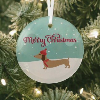 Dachshund Joyeux Arbre de Noël Ornement Neige