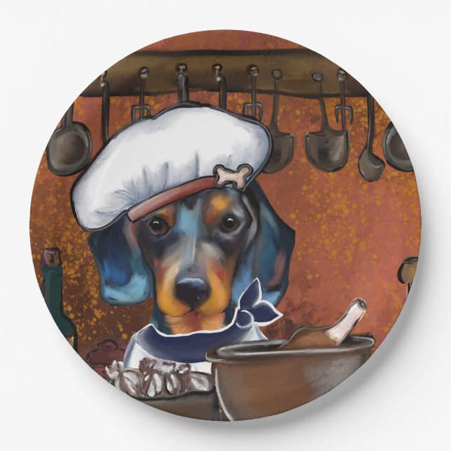 Dachshund Köche Pappteller (Vorderseite)