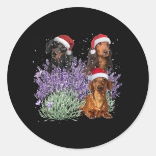 Dachshund Lavender Flower Christmas Gift For Her Runder Aufkleber