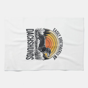 Dachshund Liebhaber-Shirt Leicht Abgelenkt Retro-K Geschirrtuch