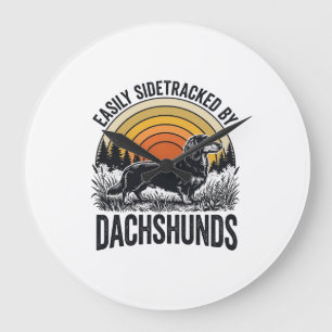 Dachshund Liebhaber-Shirt Leicht Abgelenkt Retro-K Große Wanduhr