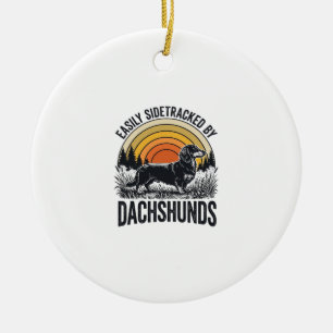 Dachshund Liebhaber-Shirt Leicht Abgelenkt Retro-K Keramik Ornament