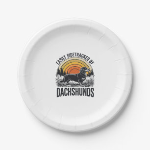 Dachshund Liebhaber-Shirt Leicht Abgelenkt Retro-K Pappteller