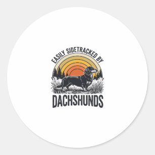 Dachshund Liebhaber-Shirt Leicht Abgelenkt Retro-K Runder Aufkleber