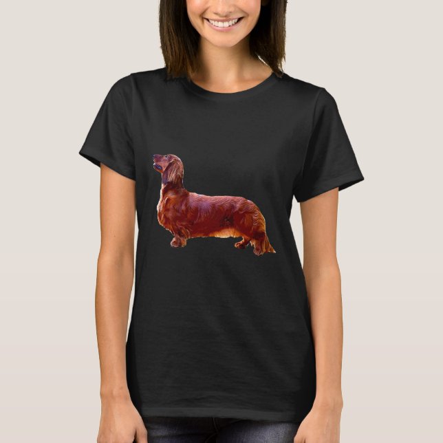 Dachshund Long Haired Mini Shaded Red Dog T-Shirt (Vorderseite)