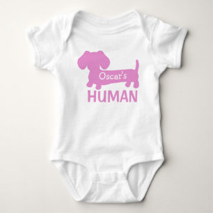 Dachshund Mädchen Mensch personalisiert in Rosa Baby Strampler