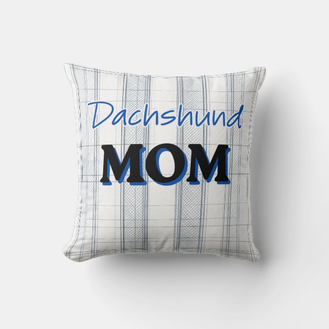 Dachshund-Mama mit hellblauem Karohintergrund Kissen (Vorderseite)
