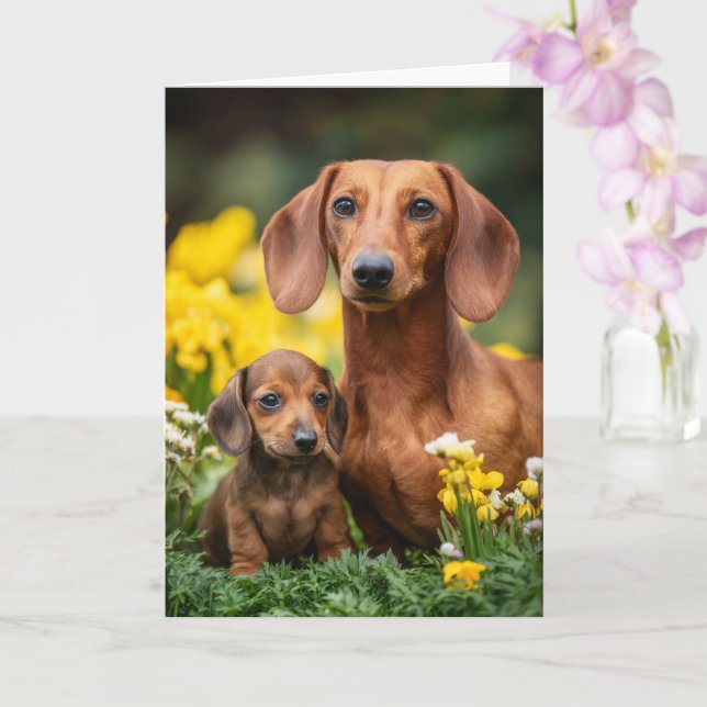 Dachshund Mama Muttertag Liebe Karte (Orchidee)
