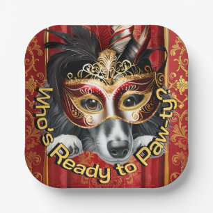 Dachshund-Maske Paw-ty-Teller Rot Gold Pappteller
