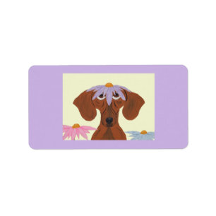 Dachshund mit einer Blume auf dem Kopf Adressaufkleber