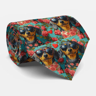 Dachshund mit Herz Rosen Valentinstag Krawatte