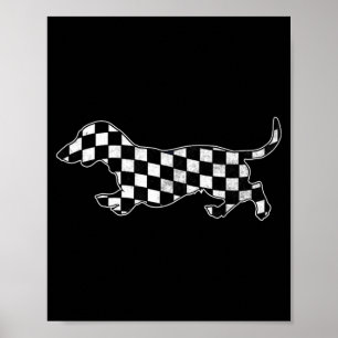 Dachshund mit kariertem Muster Retro-Hund Rennen W Poster