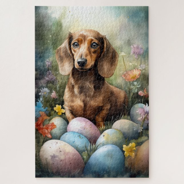 Dachshund mit Ostereiern (Vertikal)