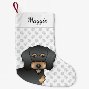 Dachshund mit schwarzem und braunem Draht Fell, sü Kleiner Weihnachtsstrumpf