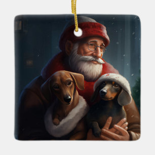 Dachshund mit Weihnachtsmann Festive Weihnachten Keramikornament