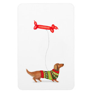 Dachshund mit Wursthund-Ballon-Weihnachtsmagnet Magnet