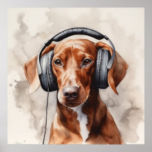 Dachshund Music Factory Kopfhörer Kunst Poster