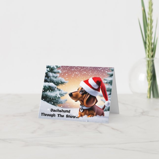 Dachshund Par La Neige... Carte de Noël (Devant)