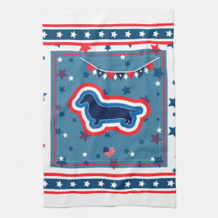Dachshund Patriotisch Rot Weiß Und Blau 4. Juli Geschirrtuch