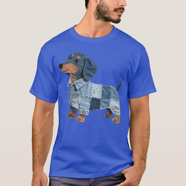 Dachshund Pattern Denim Patchwork Art Funny Dachsh T-Shirt (Vorderseite)