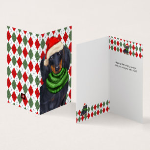 Dachshund Père Noël avec carte de vacances séjours
