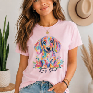 Dachshund Personalisiert Gemalt Floral Doxie Mama T-Shirt
