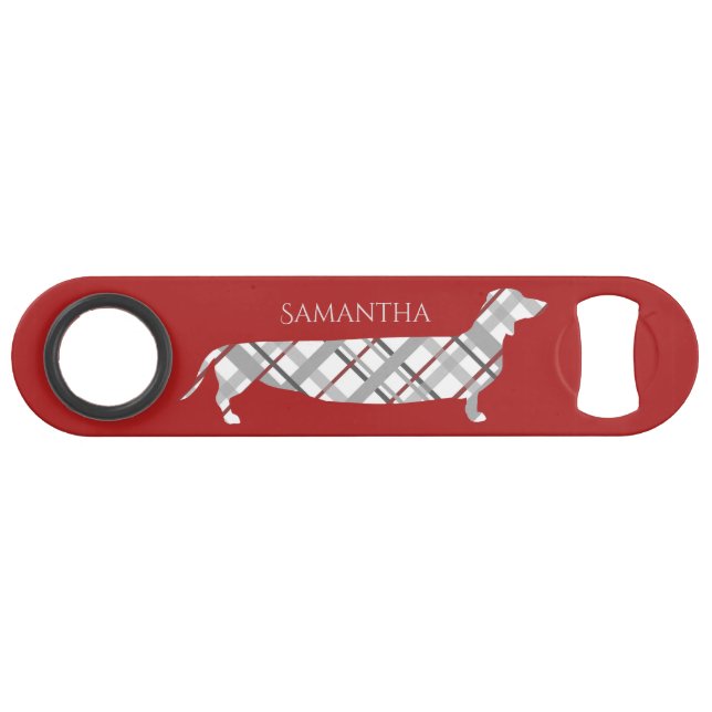 Dachshund plaid sur rouge (Devant (Horizontal))