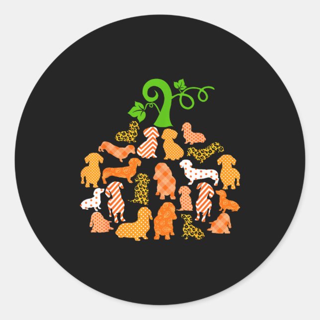 Dachshund Pumpkin Shape Plaid Leopard Dog Autumn H Runder Aufkleber (Vorderseite)