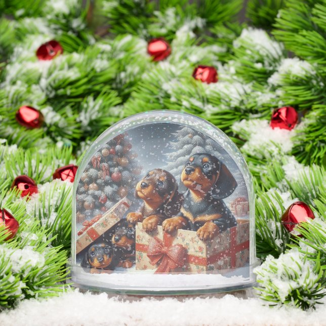 Dachshund Puppies Personalized Snow Globe (Noël)