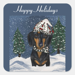 DACHSHUND   QUADRATISCHER AUFKLEBER