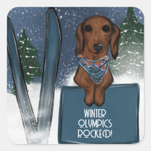 DACHSHUND  QUADRATISCHER AUFKLEBER