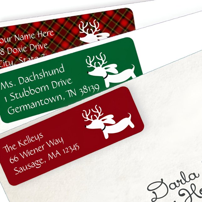 Dachshund Reindeer Étiquettes de adresse de Noël (Wiener dog dachshund Christmas card return address labels - multiple colors)