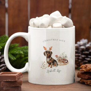 Dachshund-Rentier Monogramm-Weihnachten Kaffeetasse