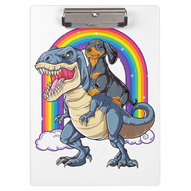 Dachshund Riding Dinosaur T Rex Gifts Boys Kids Me Klemmbrett (Vorderseite)