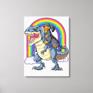 Dachshund Riding Dinosaur T Rex Ohrts Boys Kids Me Leinwanddruck