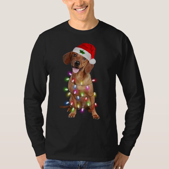 Dachshund Santa Christmas Tree Lights Xmas T-Shirt (Vorderseite)
