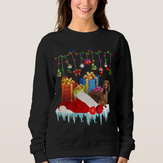 Dachshund Santa Hat Christmas Lights  Box Sweatshirt (Vorderseite)
