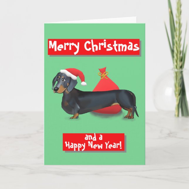 Dachshund Santa Wird Merry Christmas & Happy New Y Karte (Vorderseite)