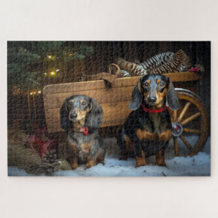 Dachshund Schneebedeckter Schlitten Weihnachtsdeko