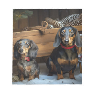 Dachshund Schneebedeckter Schlitten Weihnachtsdeko Notizblock