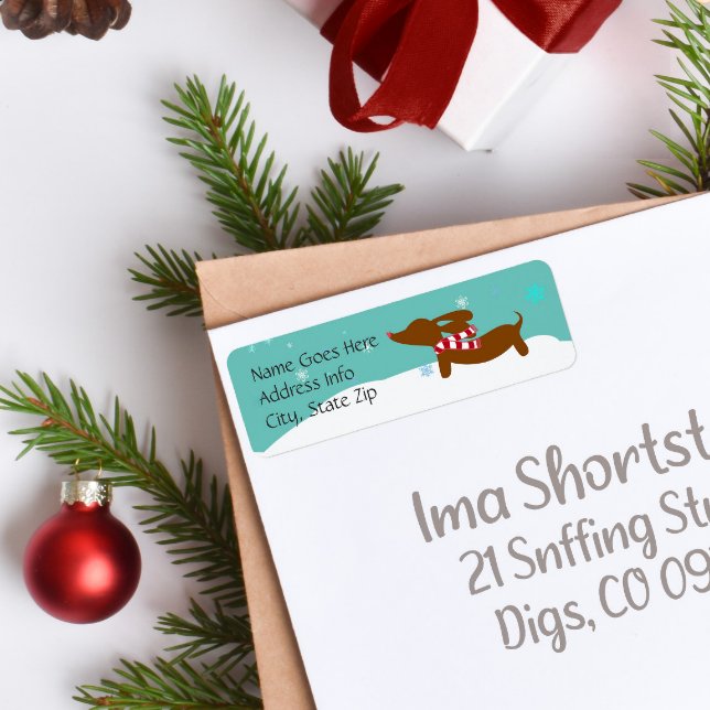 Dachshund Snowy Noël Retour Adresse Étiquettes (Dachshund through the snow Christmas card return address label)